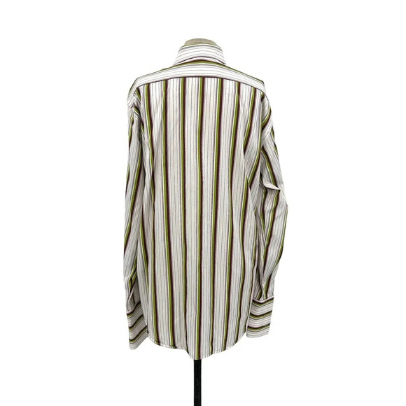 Etro Men's Button Down Shirt White Lime Green Maroon‎ Pinstripe Size 39 - Picture 5 of 6